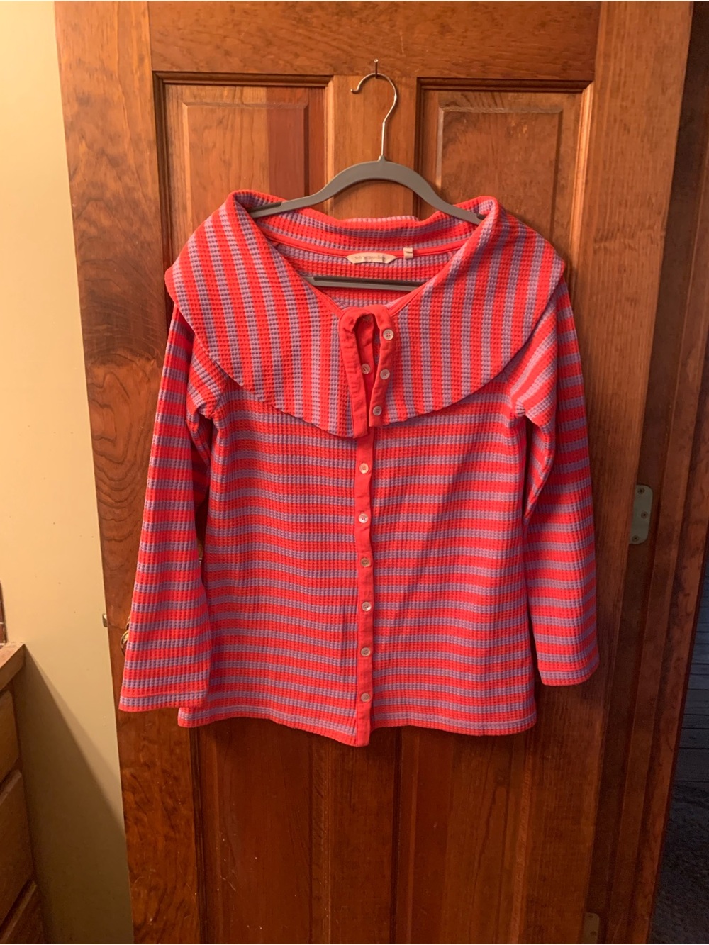 Soft Surroundings, Serene striped knit sweater top, a polo collared neck.